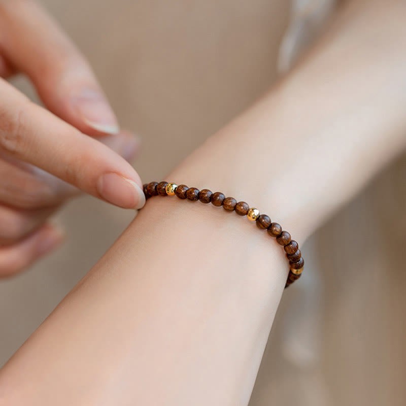 4mm Ultra-thin Sandalwood 14K Gold Plated Copper Beads Protection Bracelet