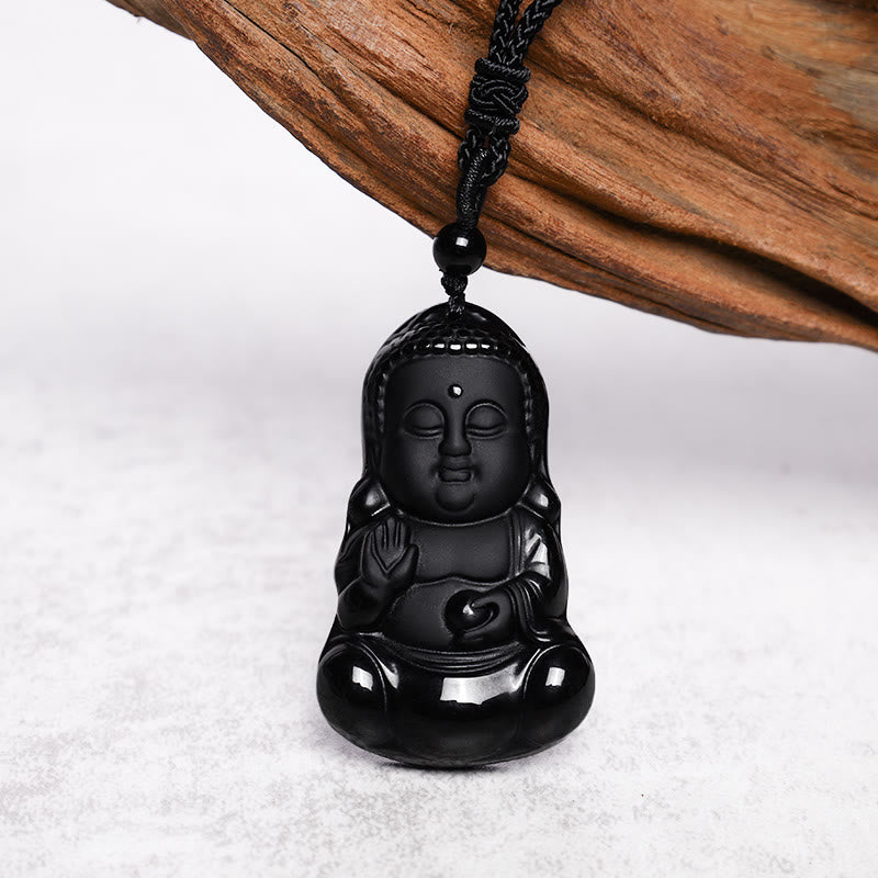 Natural Black Obsidian Crystal mystic zen Strength Protection Amulet Lucky Charm Pendant Necklace