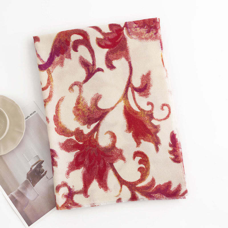 Tibetan Red Flower Print Shawl Fall Winter Soft Warm Scarf Wrap