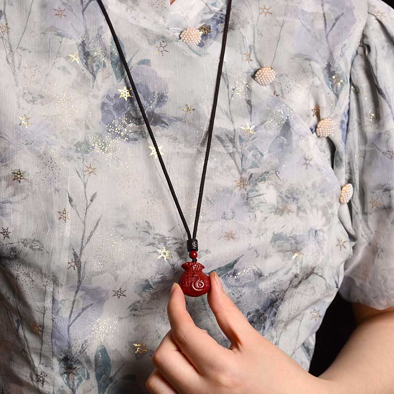 Chinese Zodiac Money Bag Shape Cinnabar Calm Necklace Pendant