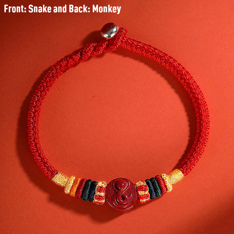Year of the Dragon 925 Sterling Silver Chinese Zodiac Cinnabar Auspicious Matches Blessing Bracelet