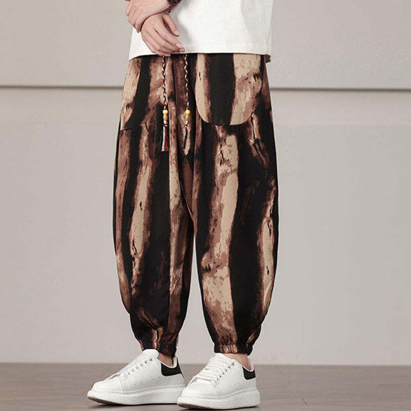 Stripe Pattern Drawstring Men's Harem Pants With Pockets