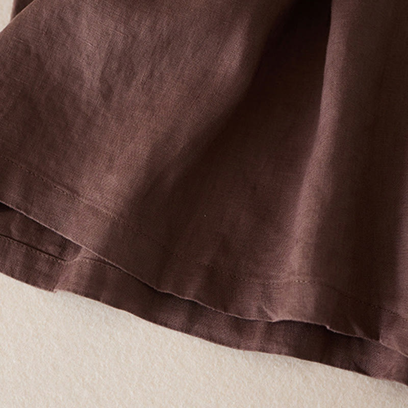 Casual Solid Plain Color Cotton Linen Women's Shorts With Pockets