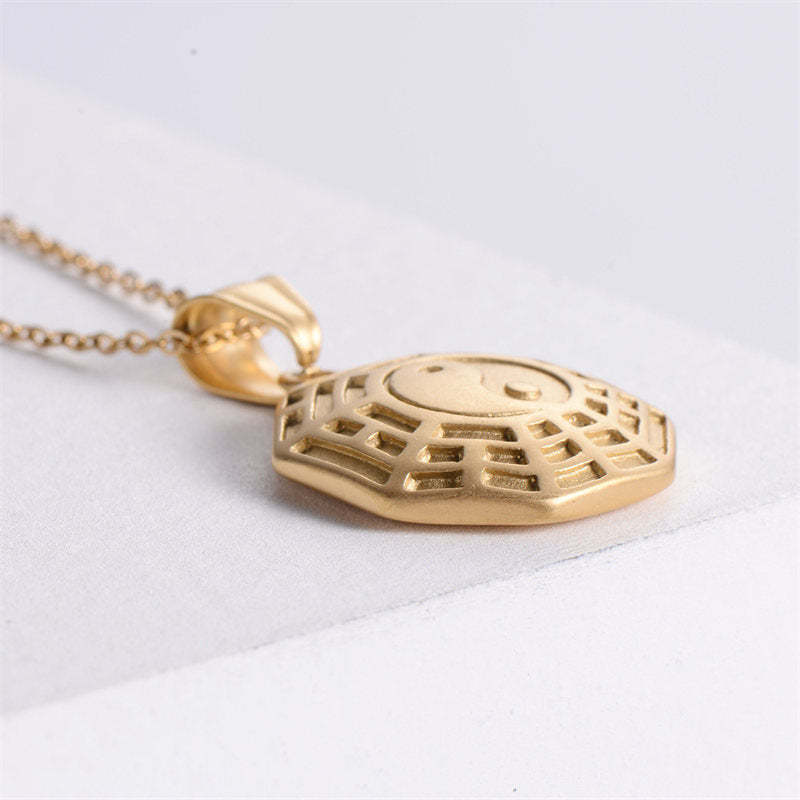 Bagua Yin Yang Titanium Steel Balance Necklace Chain Pendant