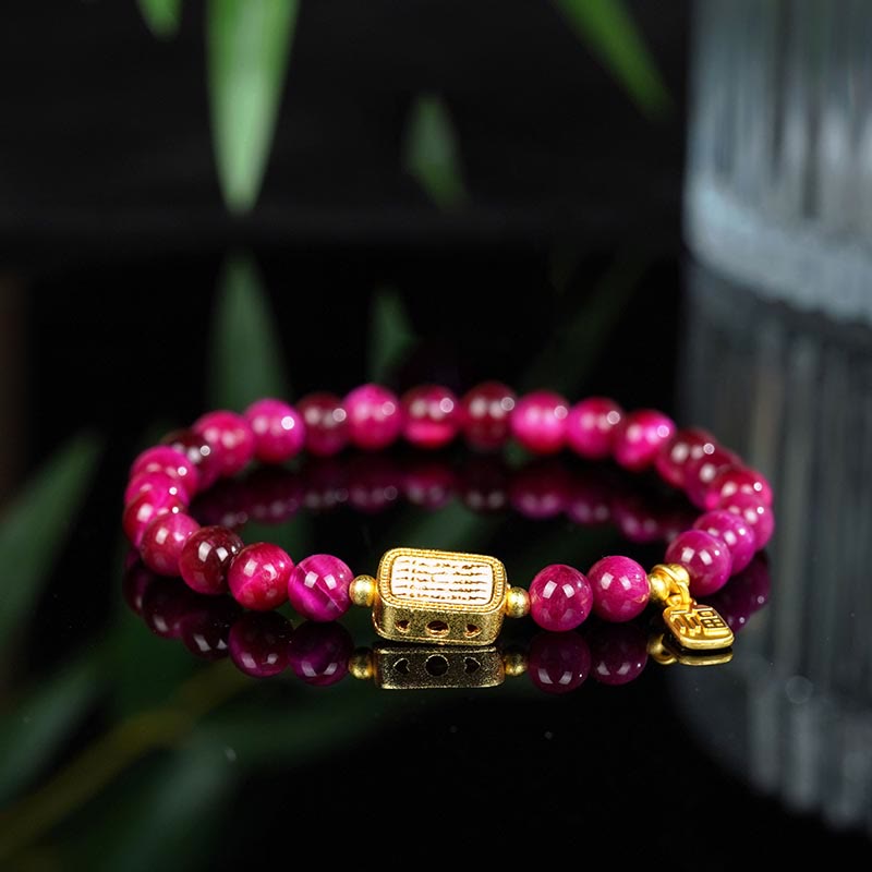 Rose Red Tiger Eye Fu Character Courage Bracelet