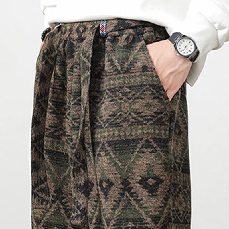 Ethnic Jacquard Knitting Drawstring Men's Pants With Pockets