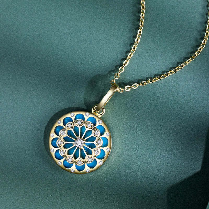 925 Sterling Silver Round Turquoise Zircon Protection Strength Necklace Pendant