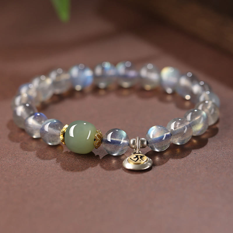 Chinese Zodiac Natal mystic zen 925 Sterling Silver Natural Moonstone Hetian Jade Positive Bracelet