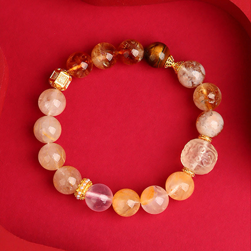 Five Elements Various Agate Crystal Green Phantom Rutilated Quartz Green Grape Agate Malachite Luck Bracelet