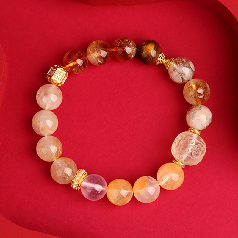 Five Elements Various Agate Crystal Green Phantom Rutilated Quartz Green Grape Agate Malachite Luck Bracelet