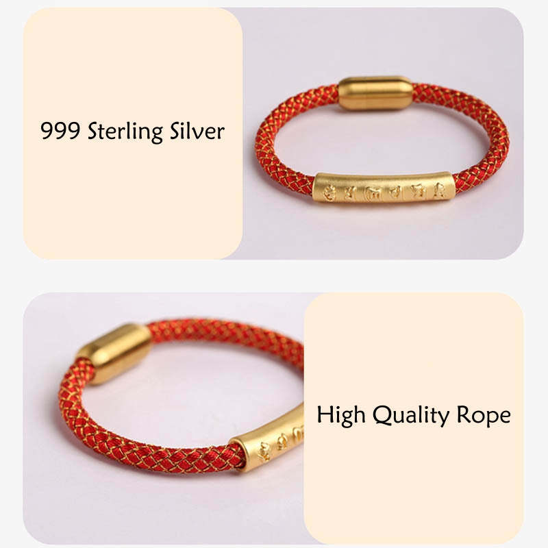 Handmade 999 Sterling Silver Om Mani Padme Hum Protection Dragon Scale Braided Magnetic Buckle Bracelet