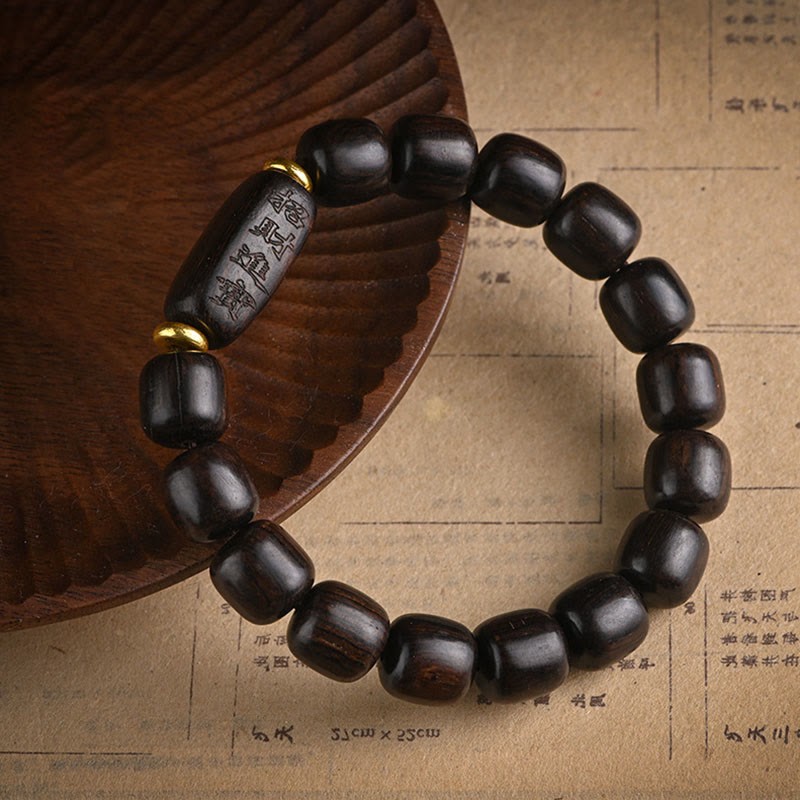 Tibetan Ebony Wood Barrel Beads Lucky And Treasure Balance Bracelet