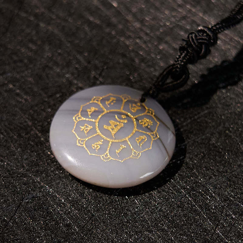 Om Mani Padme Hum Natural Various Crystal Black Obsidian Strength Necklace Pendant