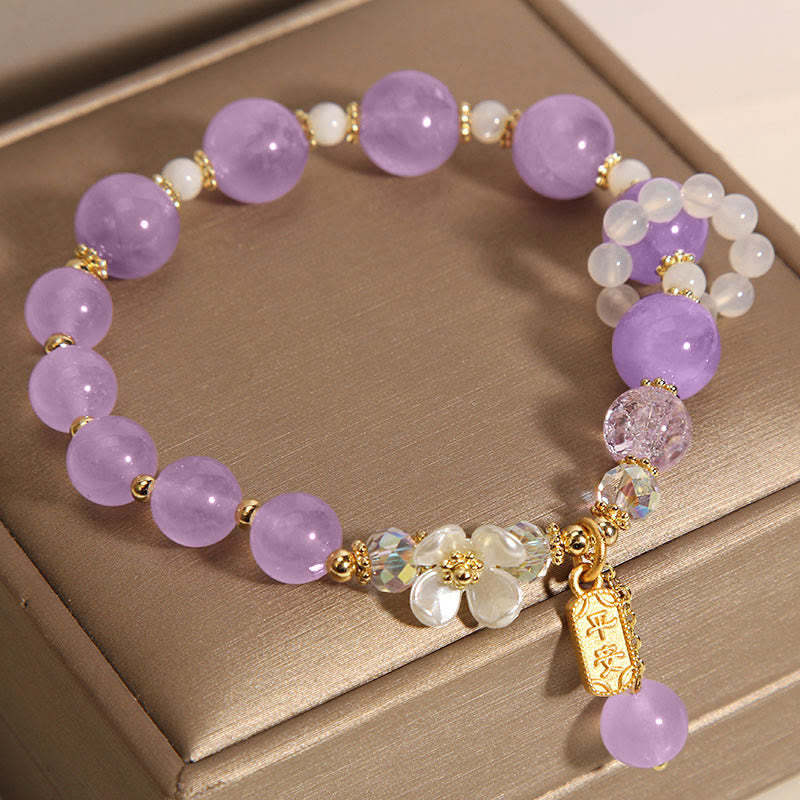 Natural Blue Crystal Amethyst Chalcedony Flower Healing Bracelet