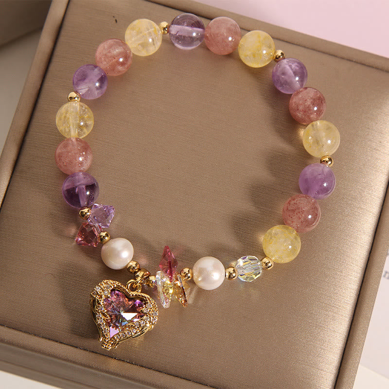 Red Tiger Eye Citrine Amethyst Heart Calm Bracelet