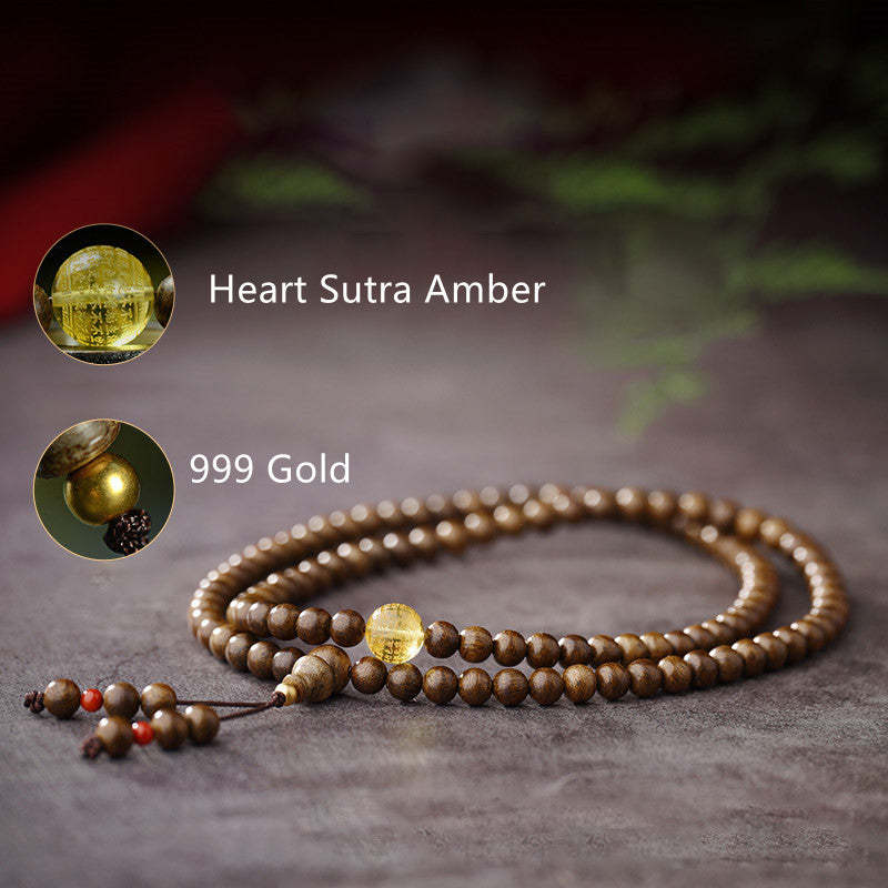 108 Mala Beads 999 Gold Brunei Agarwood Heart Sutra Amber Red Agate Strength Meditation Bracelet