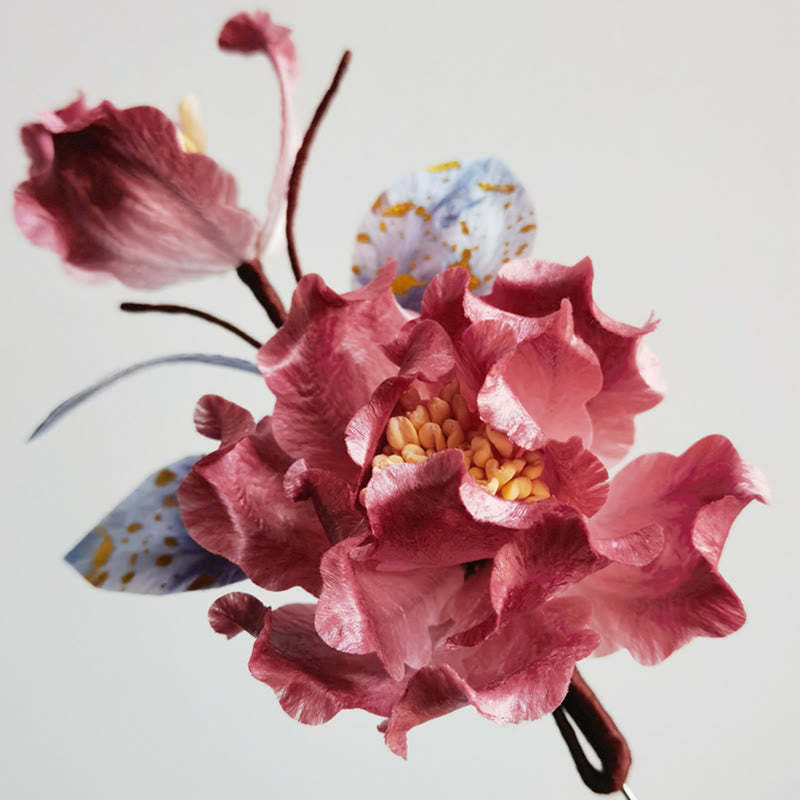 Handmade Velvet Flower Mulberry Silk Red Flower Brooch