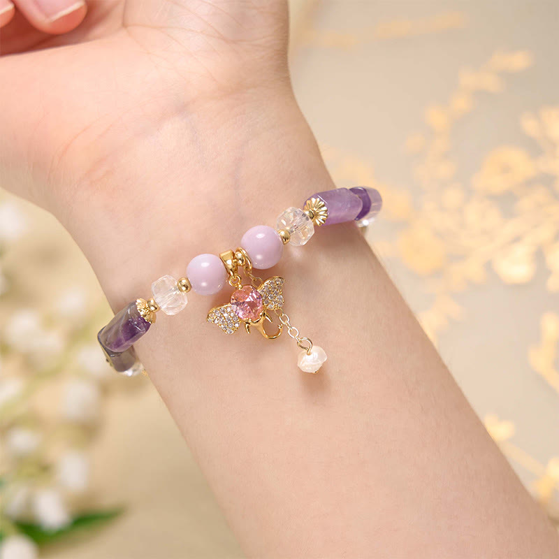 Amethyst Green Aventurine Strawberry Quartz Positive Elephant Charm Bracelet