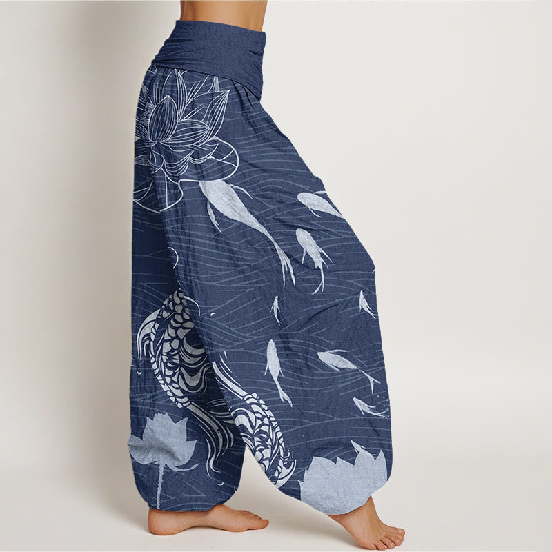 Big Lotus Koi FIsh Women's Elastic Waist Harem Pants