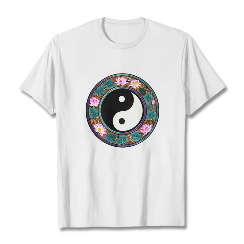 Yin Yang Lotus Leaves Cotton Tee T-shirt
