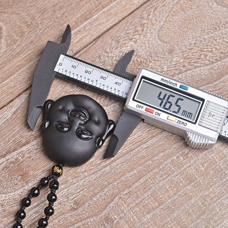 Natural Black Obsidian Laughing mystic zen Purification Necklace Pendant