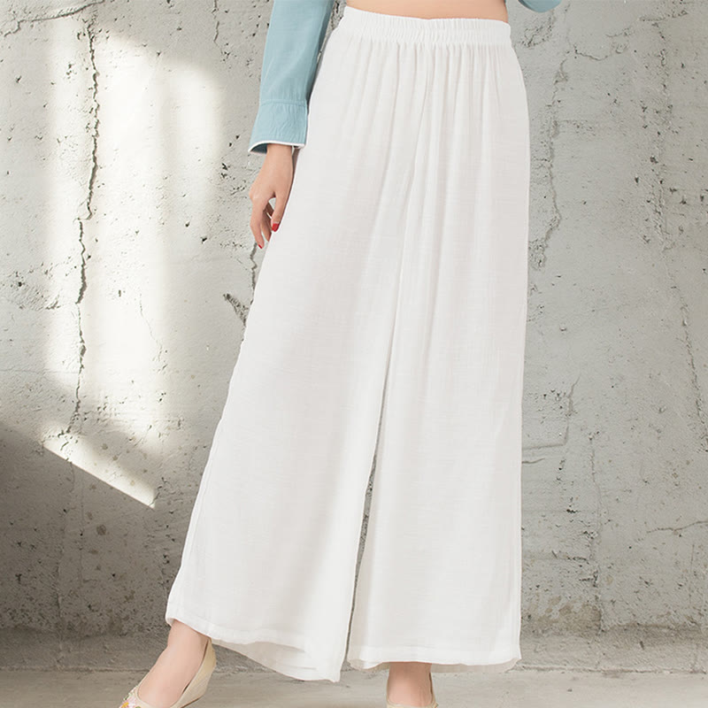 Solid Women's Three Quarter Sleeve Chiffon Irregular Shirt Dress Wide Leg Pants Meditation Clothing