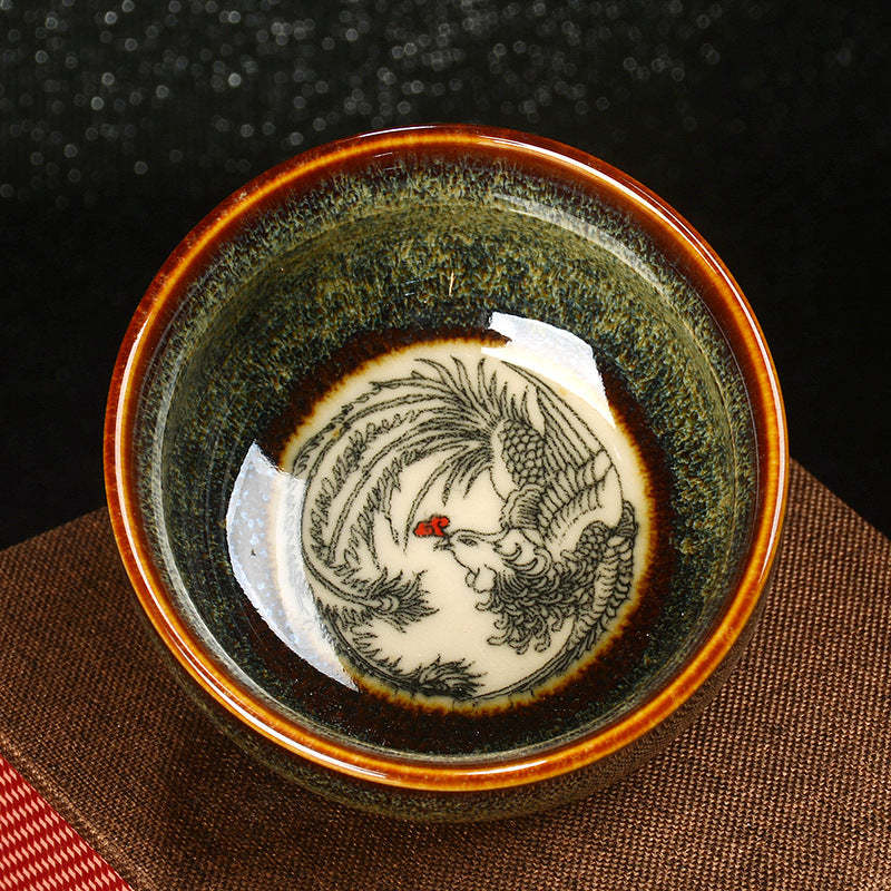 Lotus Dragon Phoenix Koi Fish Chinese Jianzhan Ceramic Teacup Kung Fu Tea Cup 110ml