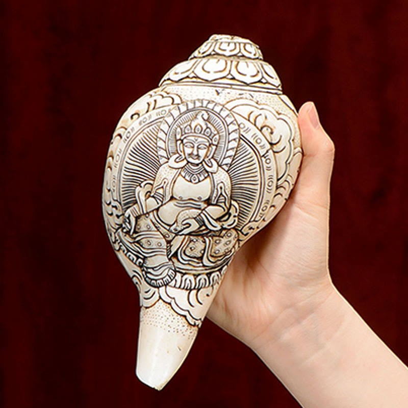 Tibetan Handmade Engraved Shankha mystic zen Avalokitesvara Conch Shell Wealth Decoration