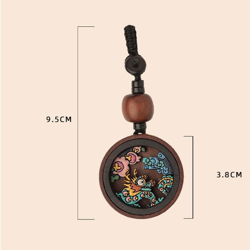 Year Of The Dragon Hand Painted Chinese Zodiac Rosewood Carved Calm Key Chain