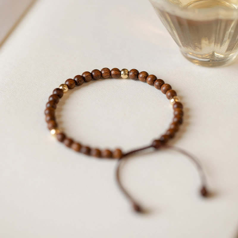 4mm Ultra-thin Sandalwood 14K Gold Plated Copper Beads Protection Bracelet