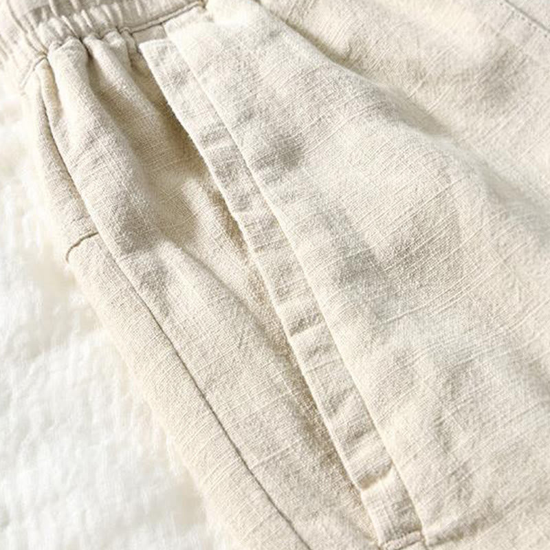 Versatile Casual Drawstring 7-8 Length Cotton Linen Men's Pants With Pockets