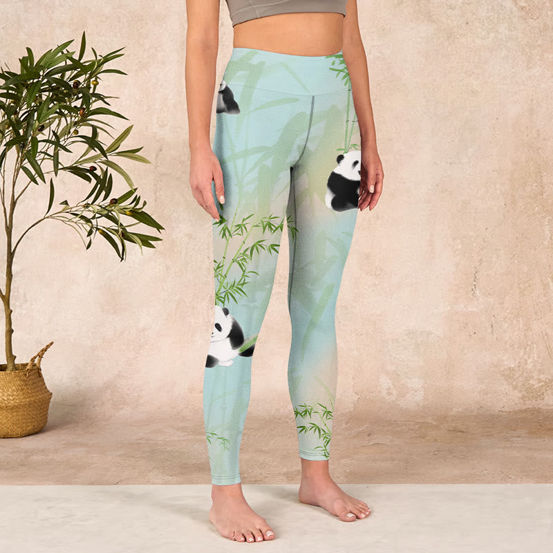 Pandas Bamboo Print Gym Leggings Women's Yoga Pants