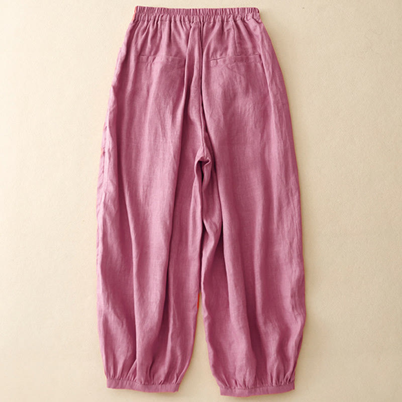 Casual Plain Solid Color Linen Women's Pants With Pockets