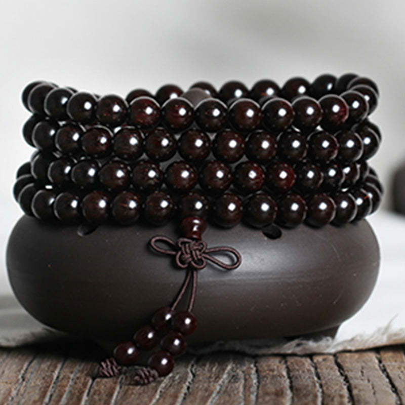 108 Mala Beads 4.8 Stars With Gold Star Indian Small Leaf Red Sandalwood Amber Turquoise Chinese Knotting Blessing Bracelet