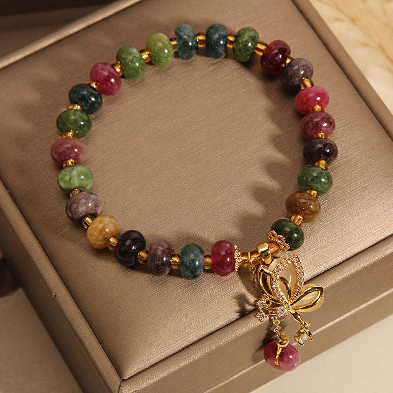Colorful Tourmaline Butterfly Charm Wisdom Bracelet