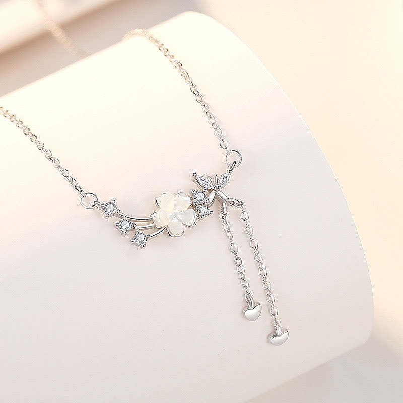 925 Sterling Silver Flower Butterfly Love Necklace Pendant Earrings Set