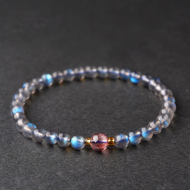 Moonstone Pink Crystal Cinnabar Healing Positive Bracelet