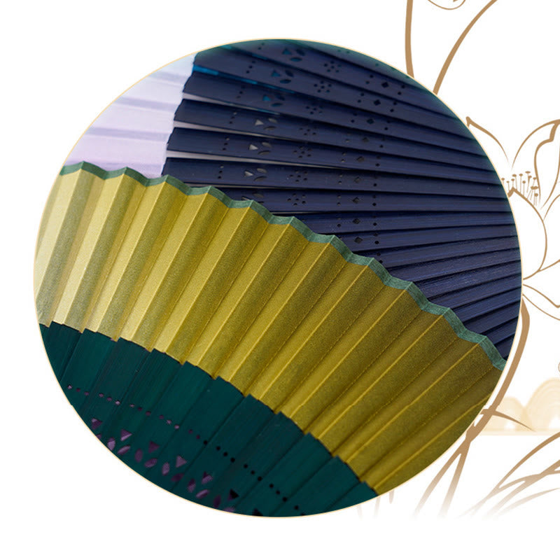 Gradient Color Hollow Engraved Handheld Bamboo Folding Fan