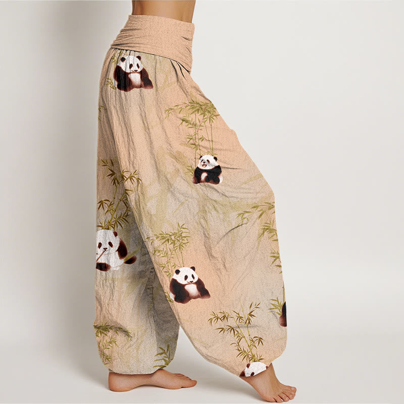 Panda Bamboo Pattern Women's Elastic Waist Harem Pants