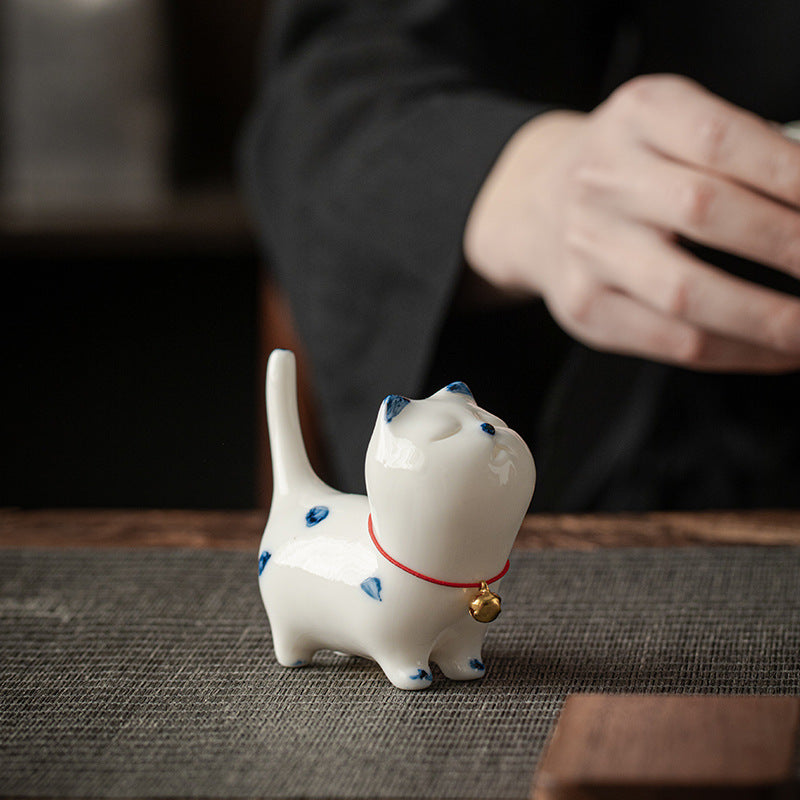 Mini Lucky White Cat Kitten Tea Pet Ceramic Home Desk Figurine Decoration