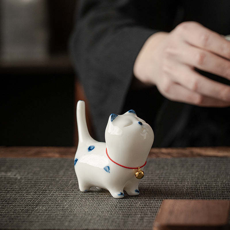 Mini Lucky White Cat Kitten Tea Pet Ceramic Home Desk Figurine Decoration