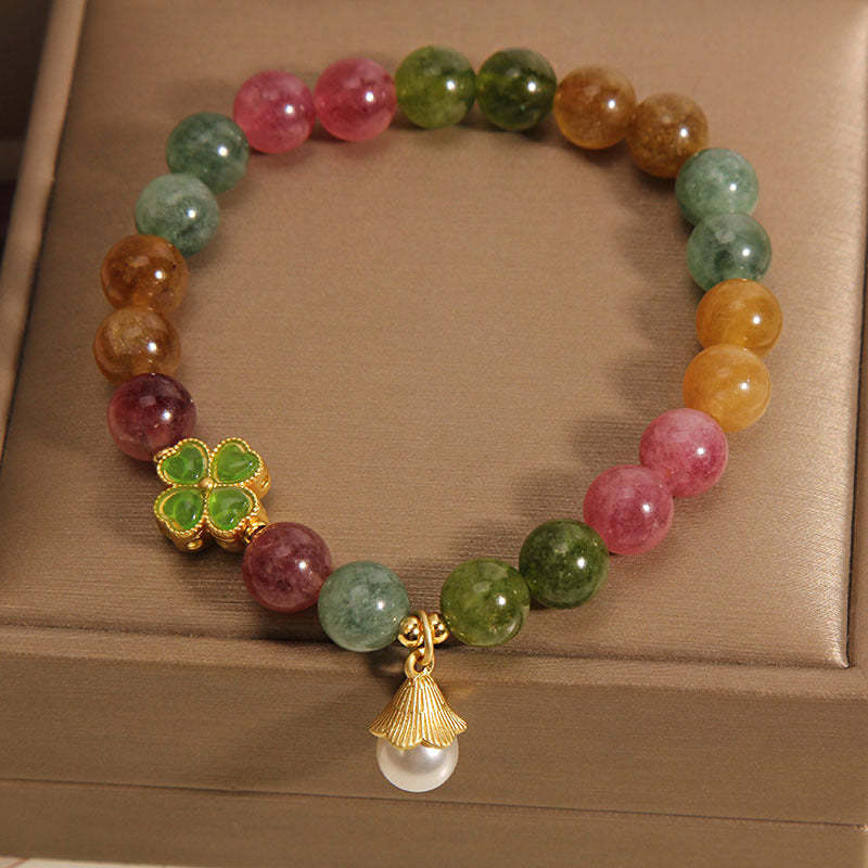 Colorful Tourmaline Four Leaf Clover Flower Wisdom Bracelet