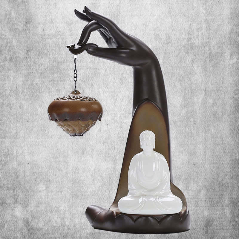 Led mystic zen Hand Backflow Smoke Fountain Healing Ceramic Stick Incense Burner Decoration