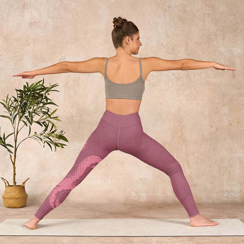 Pink Snake And Snakeskin Print Gym Leggings Women's Yoga Pants