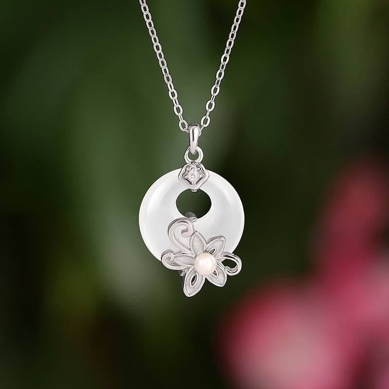 Chalcedony Peace Buckle 999 Sterling Silver Lotus Positive Necklace Pendant