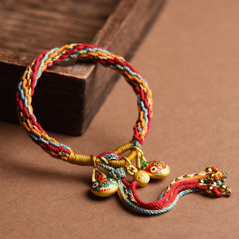 Gold Swallowing Beast Family Luck Reincarnation Knot Braid Colorful String Bracelet