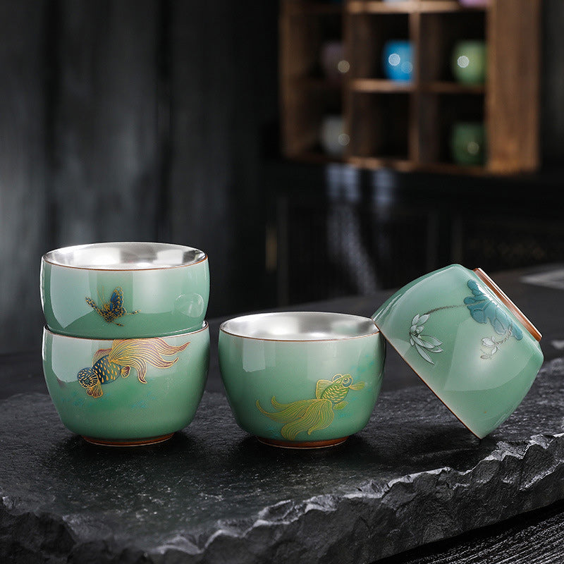 Butterfly Goldfish Lotus Koi Fish Ceramic Teacup Kung Fu Tea Cup 120ml