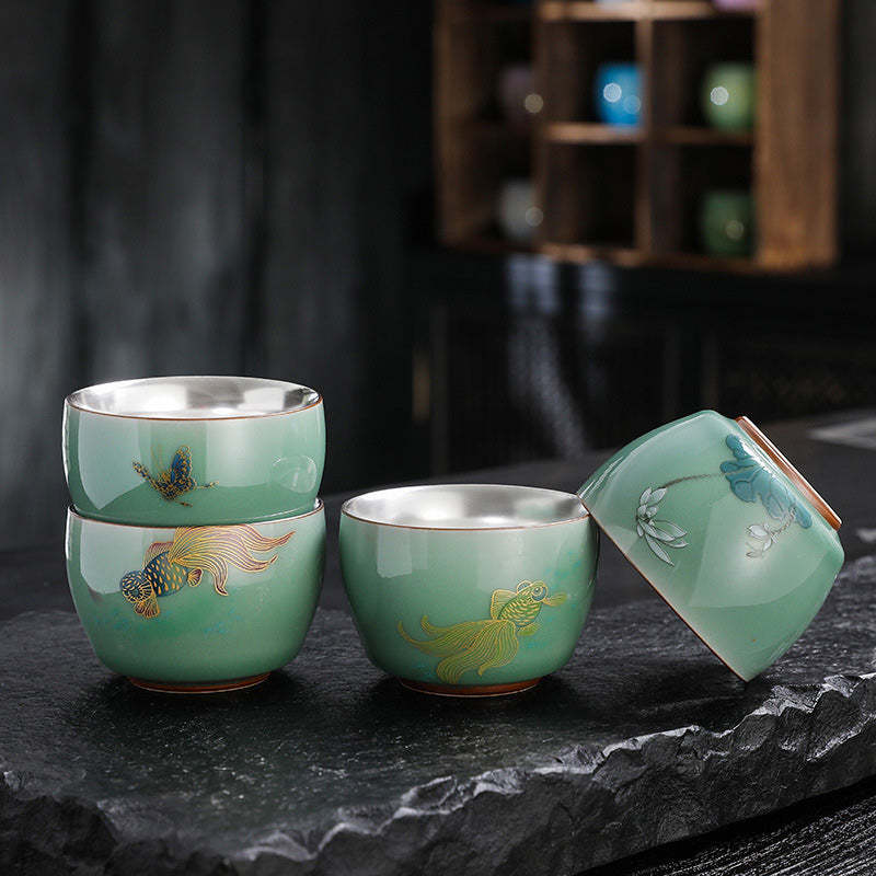 Butterfly Goldfish Lotus Koi Fish Ceramic Teacup Kung Fu Tea Cup 120ml
