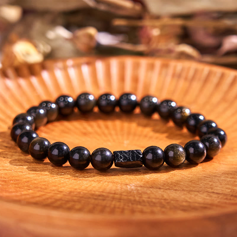 Gold Sheen Obsidian Black Tourmaline Wealth Bracelet
