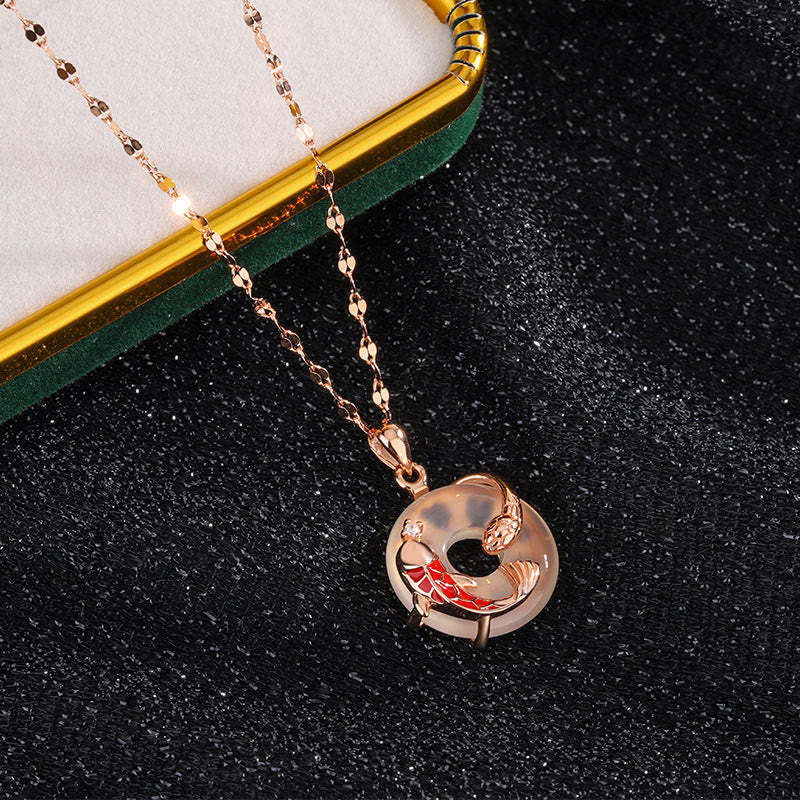 Chalcedony Peace Buckle 999 Sterling Silver Koi Fish Year Of The Snake Positive Necklace Pendant